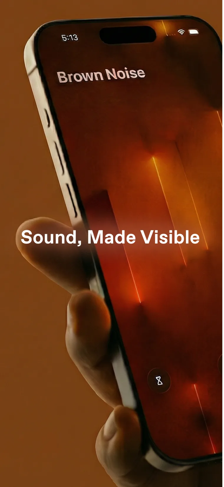 LightNoise app screen showing a warm audio-reactive gradient interface.